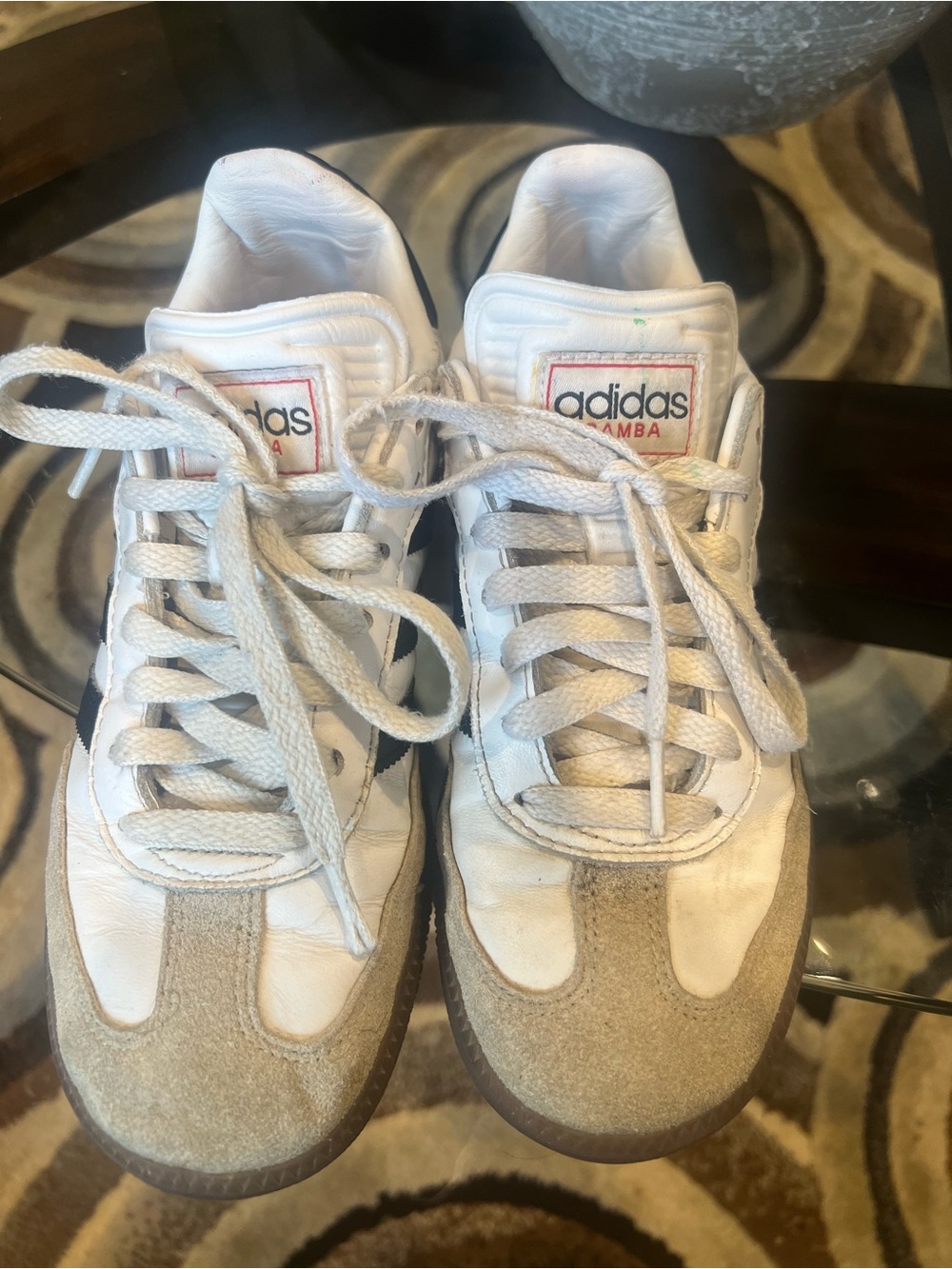 adidas Kids Samba White with Tan Suede Accents Sneakers